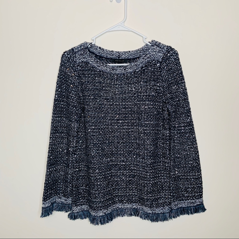 Ann Taylor NWT Fringe Metallic Knit Blue Sweater
